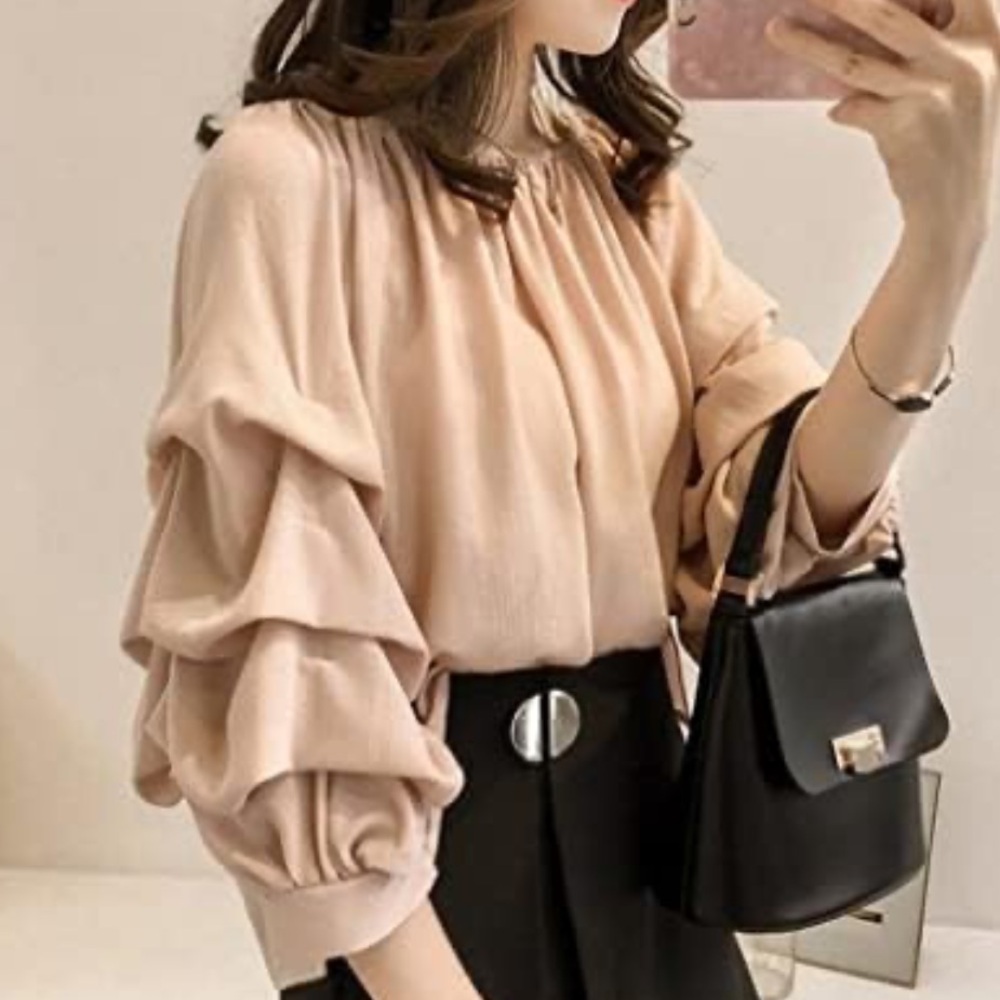 Elena Wang 3/4 Sleeve Flowy Blouse, Puffy Sleeves, Size Medium, White, NWOT